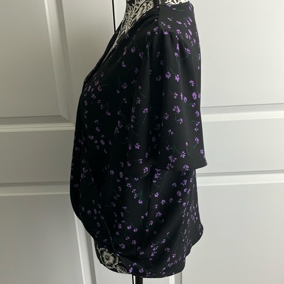 NWT Lush Black and Purple Wrap Blouse with Short Sleeves - Picture 3 of 10
